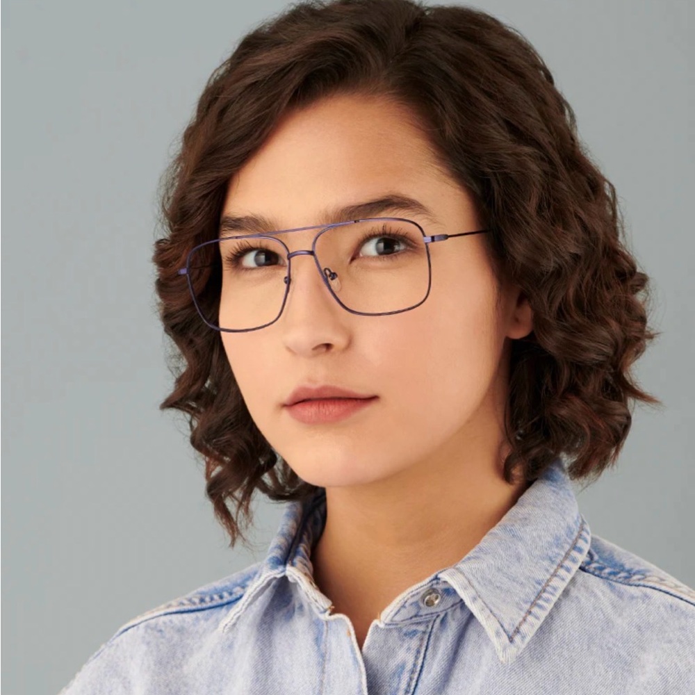 Vincent Chase VC E12422 Metallic Blue Square Eyeglasses Lightweight Size 57
